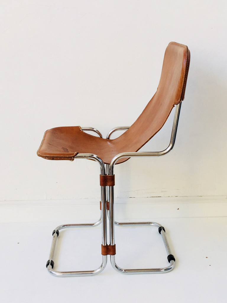 Chaise chrome et cuir tendu italie années 70
