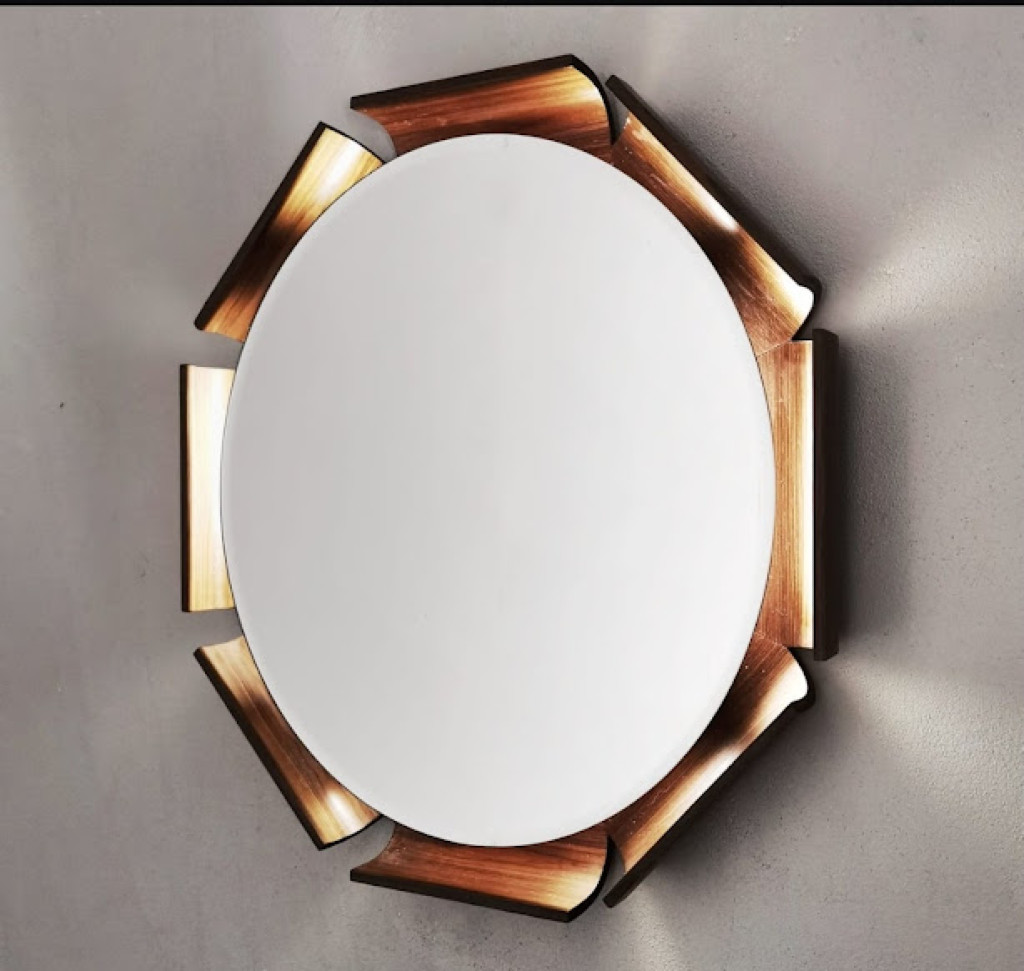 Miroir rétro-eclairé teck Isa Bergamo italie années 60